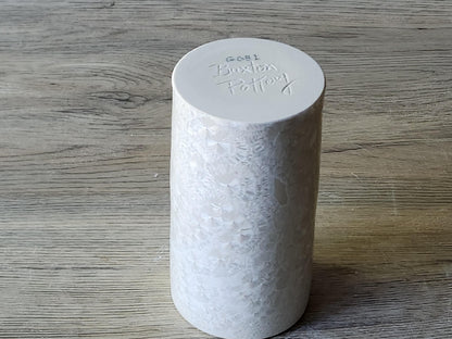 Ynder side of the Handmade Australian crystalline cylinder vase in glossy white