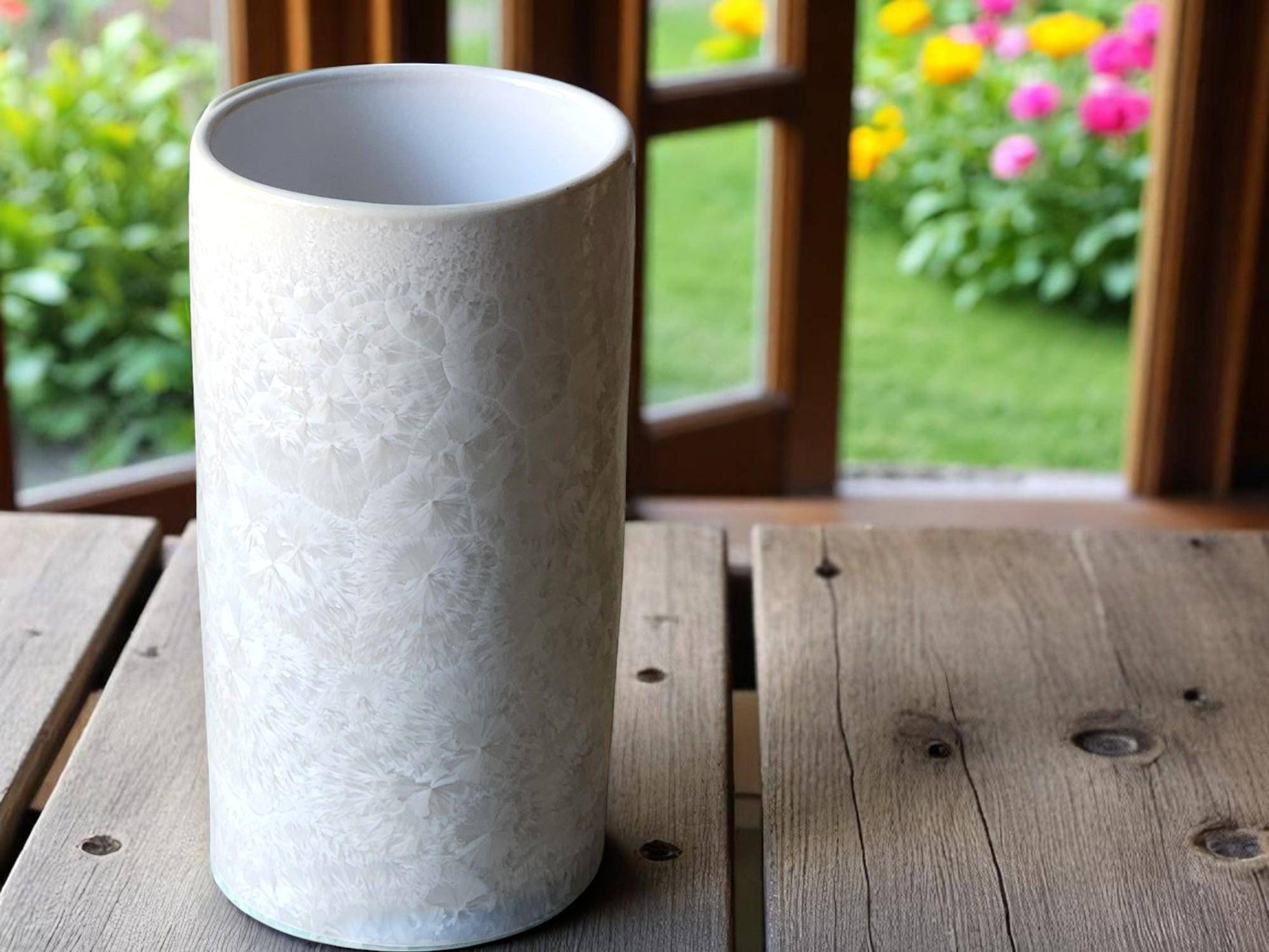 Handmade white crystalline bud vase – Australian porcelain pottery