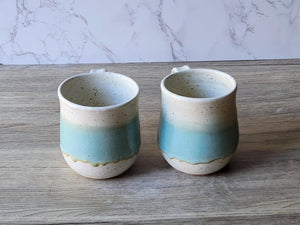 Handmade Pottery Coffee Mug 400ml – Large Green & Cream Stoneware Cup – Perfect Gift for Coffee Lovers, Man Size Mug for Him or Her