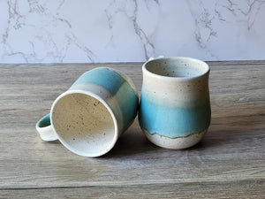 Handmade Pottery Coffee Mug 400ml – Large Green & Cream Stoneware Cup – Perfect Gift for Coffee Lovers, Man Size Mug for Him or Her