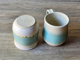 Handmade Pottery Coffee Mug 400ml – Large Green & Cream Stoneware Cup – Perfect Gift for Coffee Lovers, Man Size Mug for Him or Her