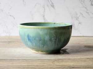 Handmade Pottery Bowl Glossy Green Blue Ceramic Noodle Bowl Dessert Bowl Breakfast Bowl Unique Gift