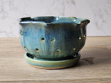 Handmade Pottery Berry Bowl with Saucer – Ceramic Colander, Drainage Plate, Australian Made Fruit Strainer