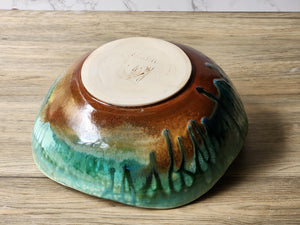 Large Handmade Serving Bowl Mottled Green Blue Orange Brown Fruit Bowl Coffee Table Display Unique Gift