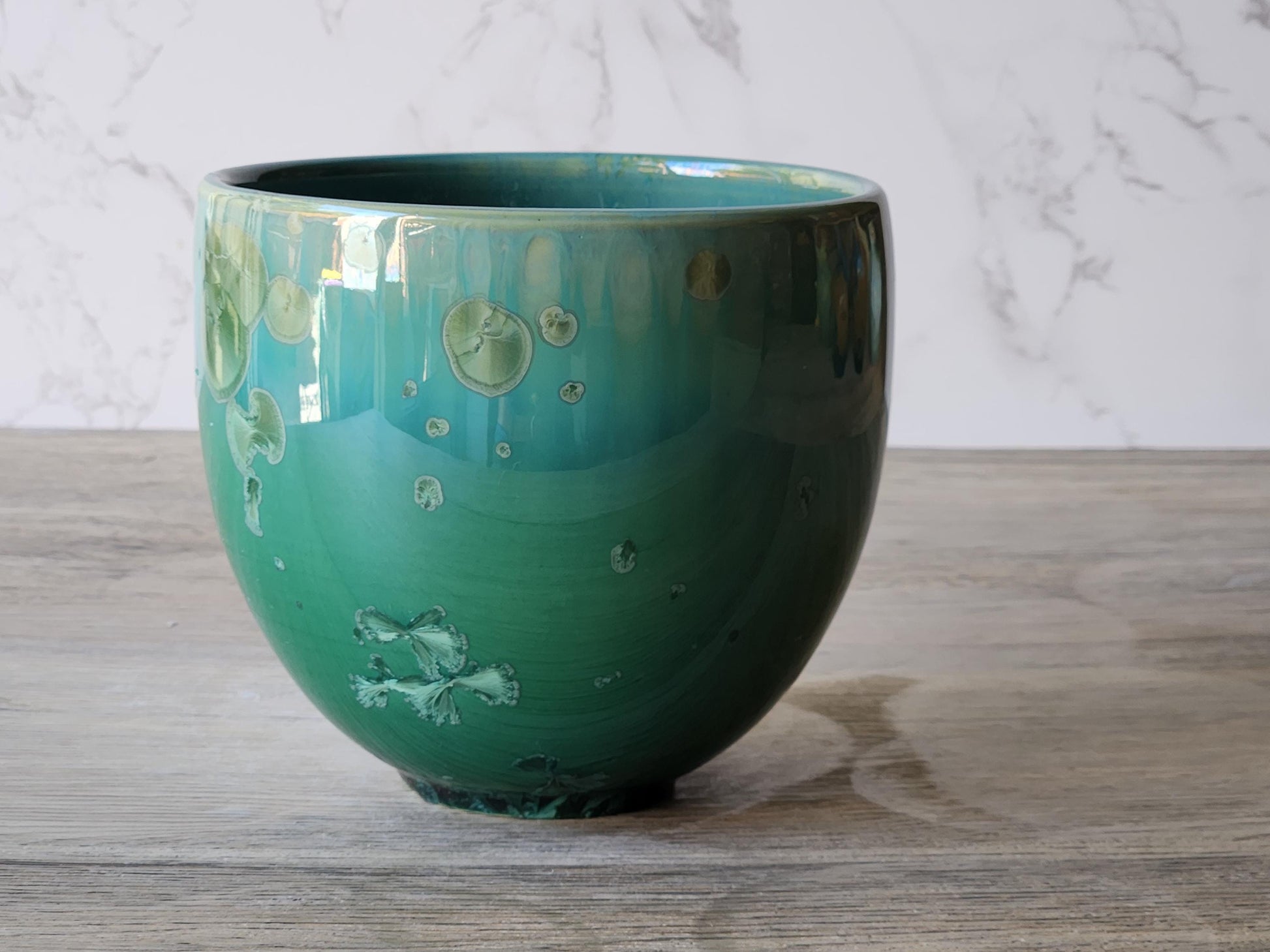 Unique handmade ceramic bowl with crystalline glaze finish