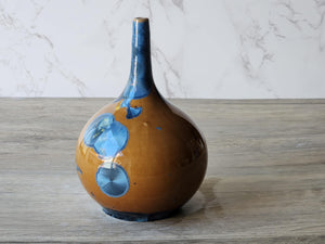 Handmade Pottery Bud Vase Blue on Orange Crystalline Glaze Decorative Ceramic Flower Vase Unique Gift