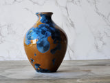 Small Handmade Ceramic Vase with Blue on Amber Crystalline Glaze – Australian Pottery Flower Display – Unique Gift for Home Decor