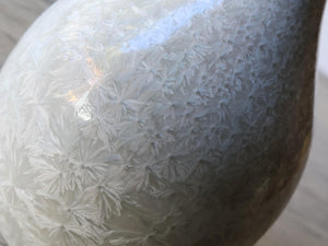 Close up of Elegant white crystalline pottery vase – handmade in Australia