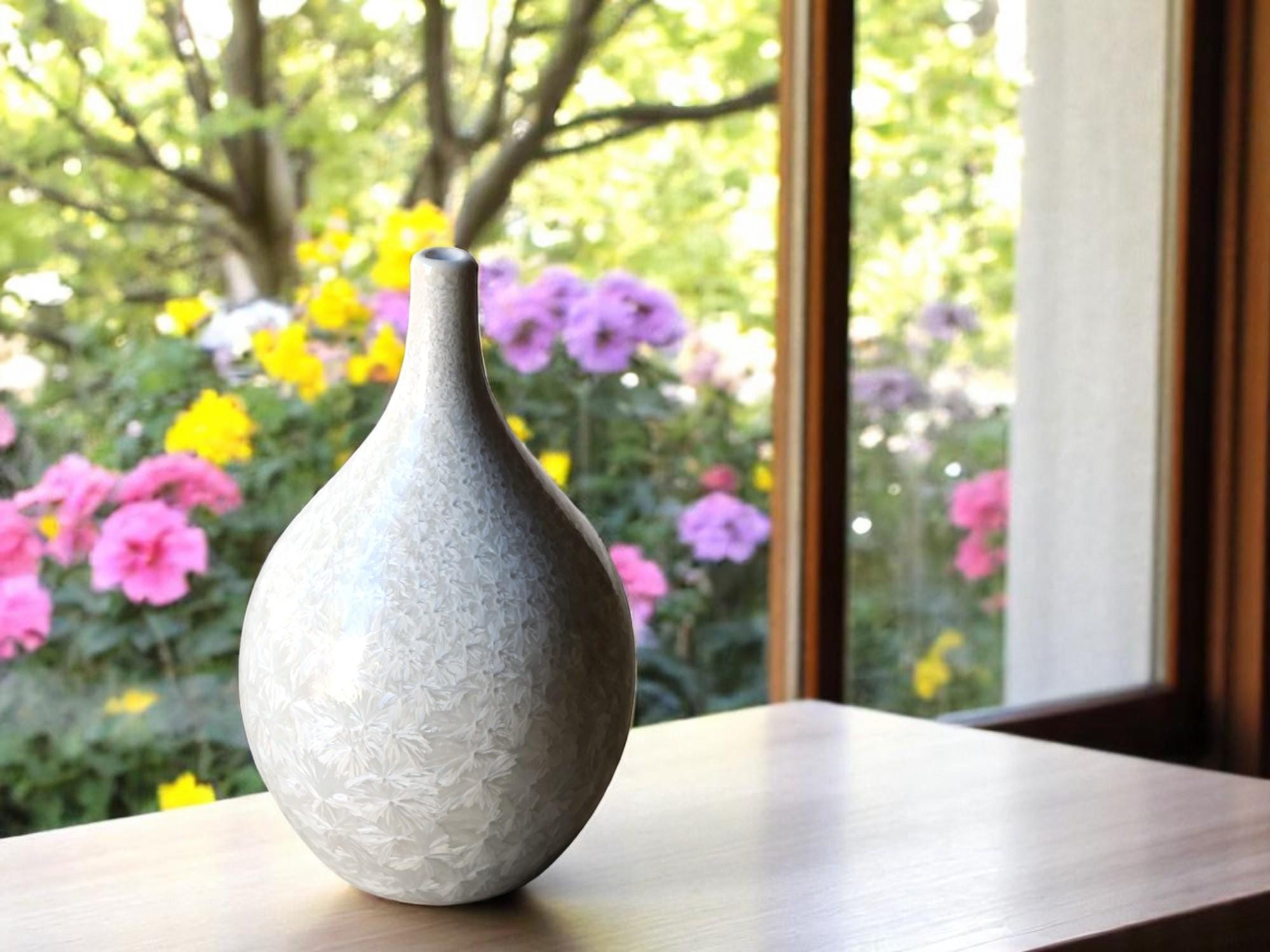 Handmade Pottery Bud Vase - White Crystalline Glaze, Unique Handcrafted Display Vase, Perfect Gift for Home Decor