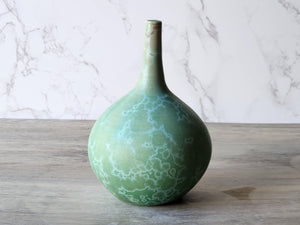 Handmade Ceramic Vase - Green Matte Crystalline Porcelain Bud Vase, Handcrafted Pottery, Unique Gift for Home Decor