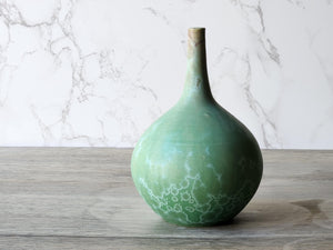 Handmade Ceramic Vase - Green Matte Crystalline Porcelain Bud Vase, Handcrafted Pottery, Unique Gift for Home Decor