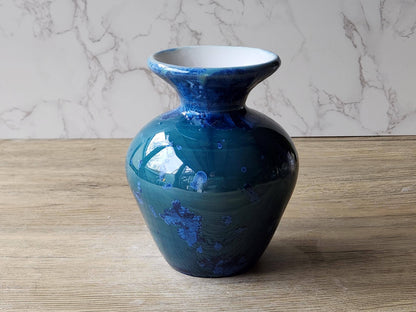 Blue crystalline glaze porcelain vase with satin-white interior