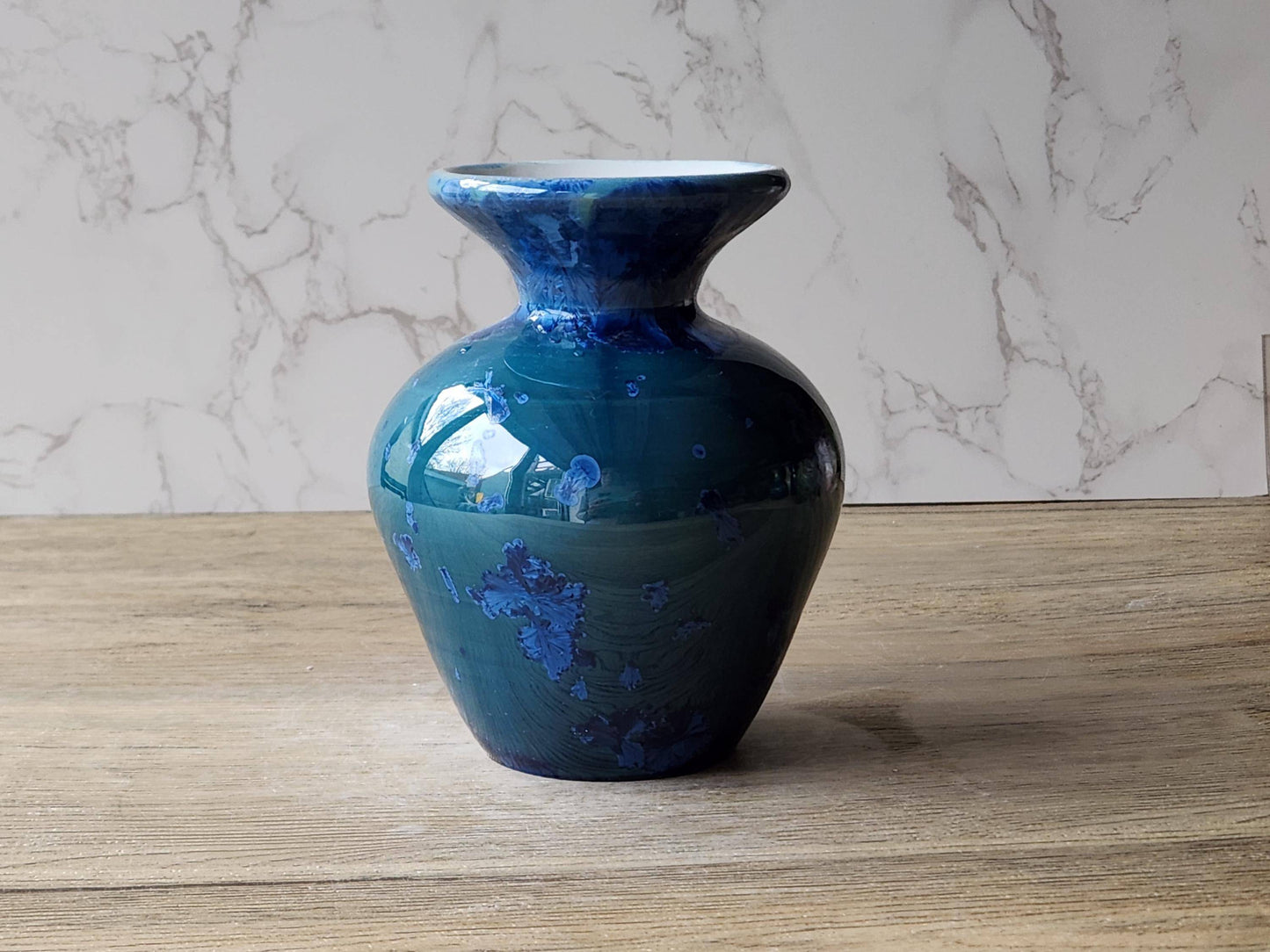 One-of-a-kind blue crystal pottery vase, handmade in Australia