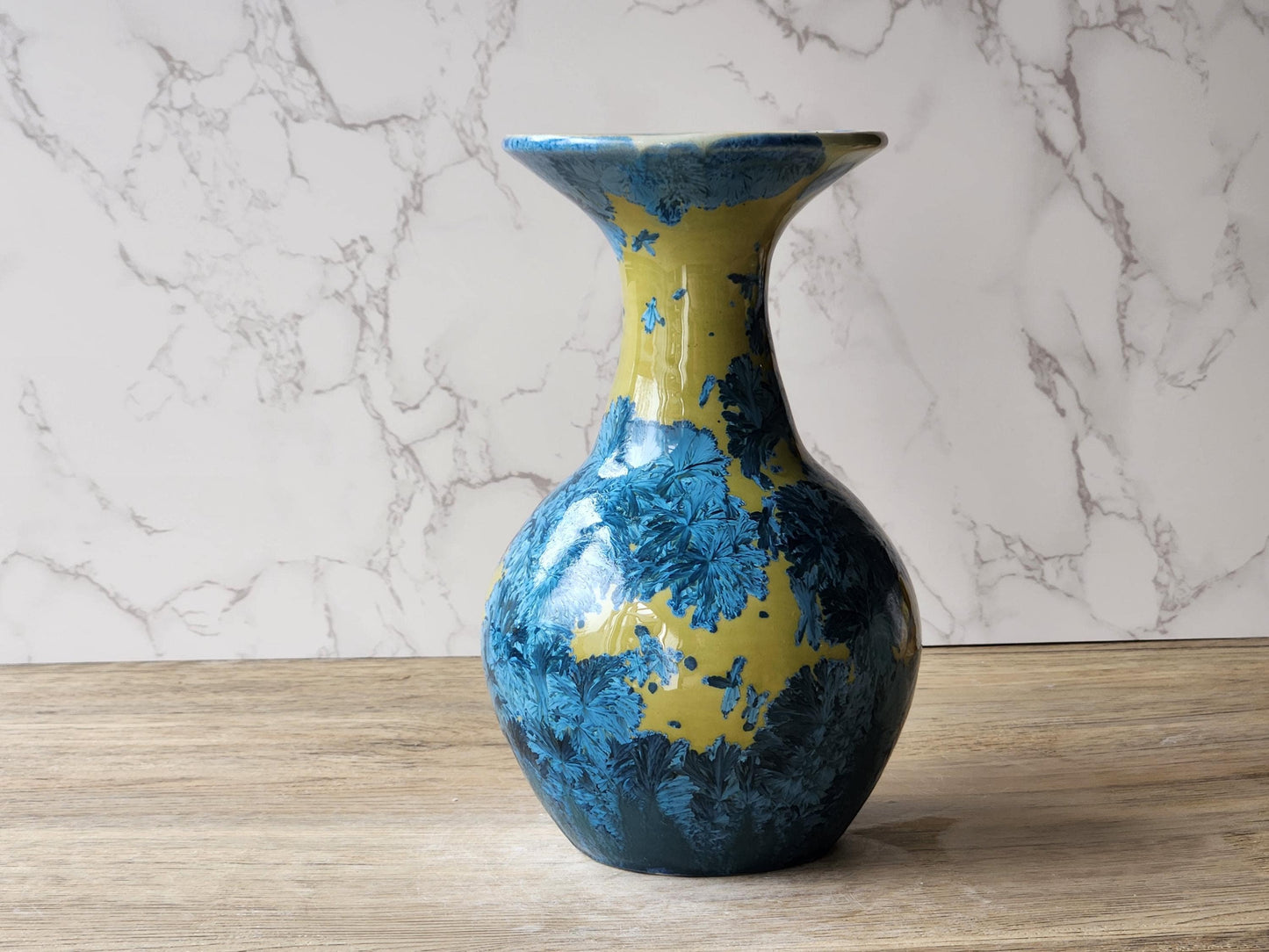 Australian handmade pottery vase with unique crystalline glaze pattern