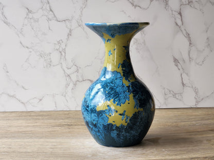 Australian handmade pottery vase with unique crystalline glaze pattern