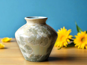 Handmade cream and mint crystalline porcelain vase 11cm
