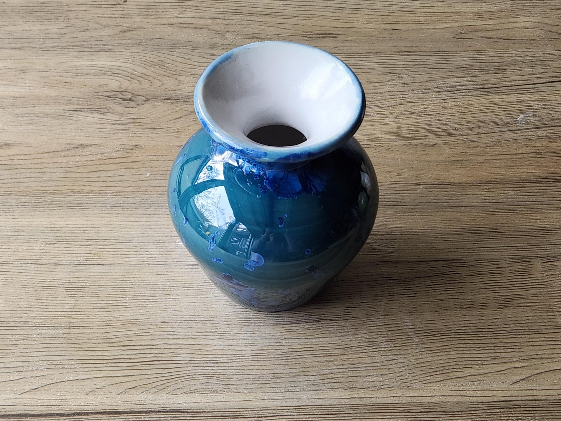 Australian pottery bud vase with blue crystal formations