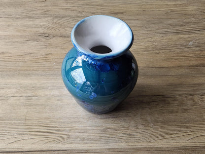 Australian pottery bud vase with blue crystal formations