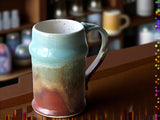 Large handmade ceramic stein in red-brown and green glaze – 500ml capacity