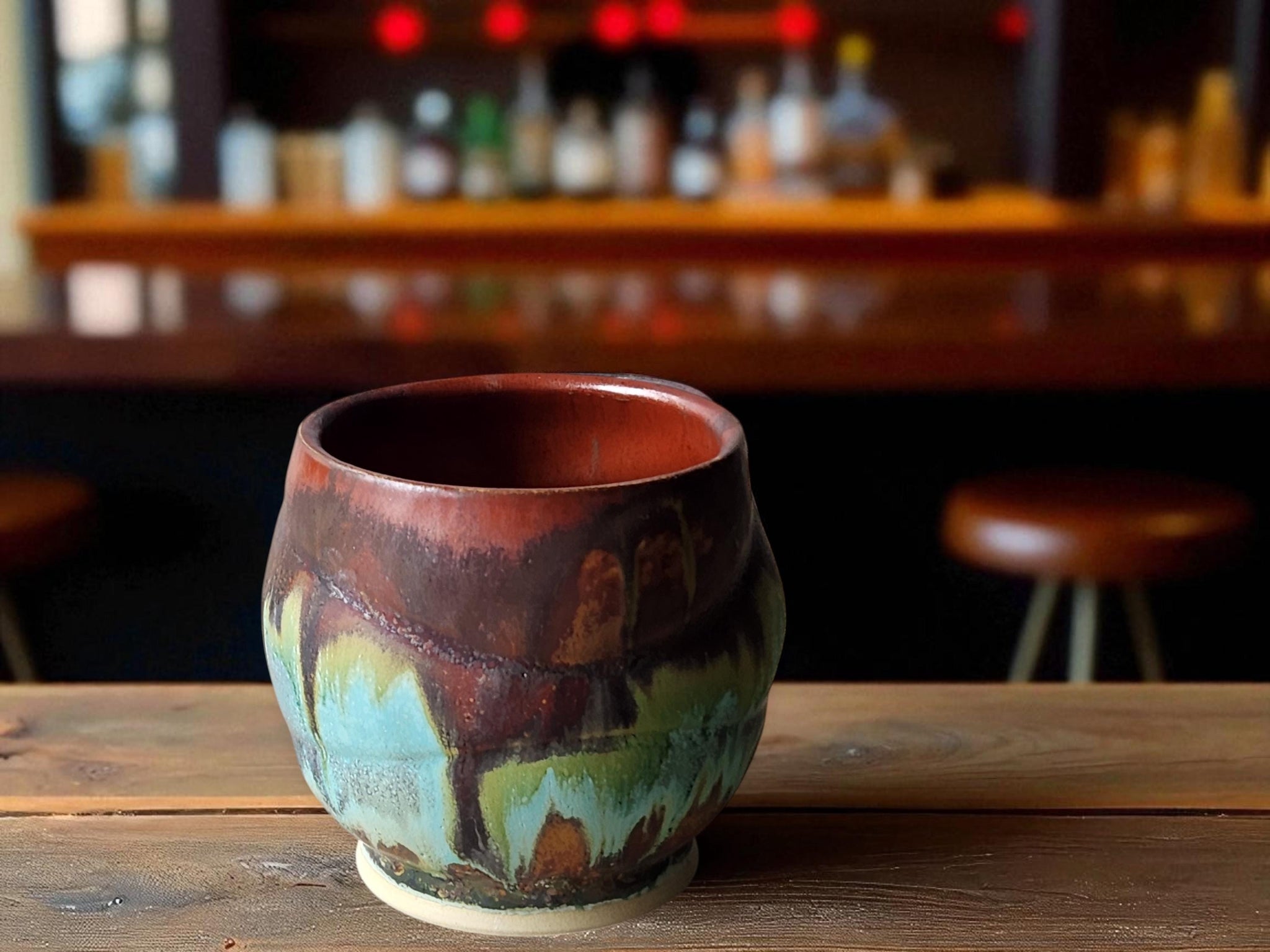Handmade Yunomi Cup – Rustic Turquoise & Brown 300ml Ceramic whisky sipper – Japanese-Inspired Pottery