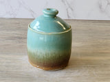 Handmade Ceramic Jar: Brown & Spearmint Green mottled 2 cup capacity Pottery, Food-Safe Stoneware