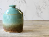 Handmade Ceramic Jar: Brown & Spearmint Green mottled 2 cup capacity Pottery, Food-Safe Stoneware