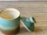 Handmade Ceramic Jar: Brown & Spearmint Green mottled 2 cup capacity Pottery, Food-Safe Stoneware