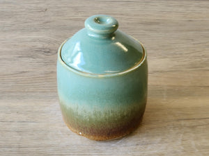 Handmade Ceramic Jar: Brown & Spearmint Green mottled 2 cup capacity Pottery, Food-Safe Stoneware