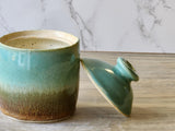 Handmade Ceramic Jar: Brown & Spearmint Green mottled 2 cup capacity Pottery, Food-Safe Stoneware