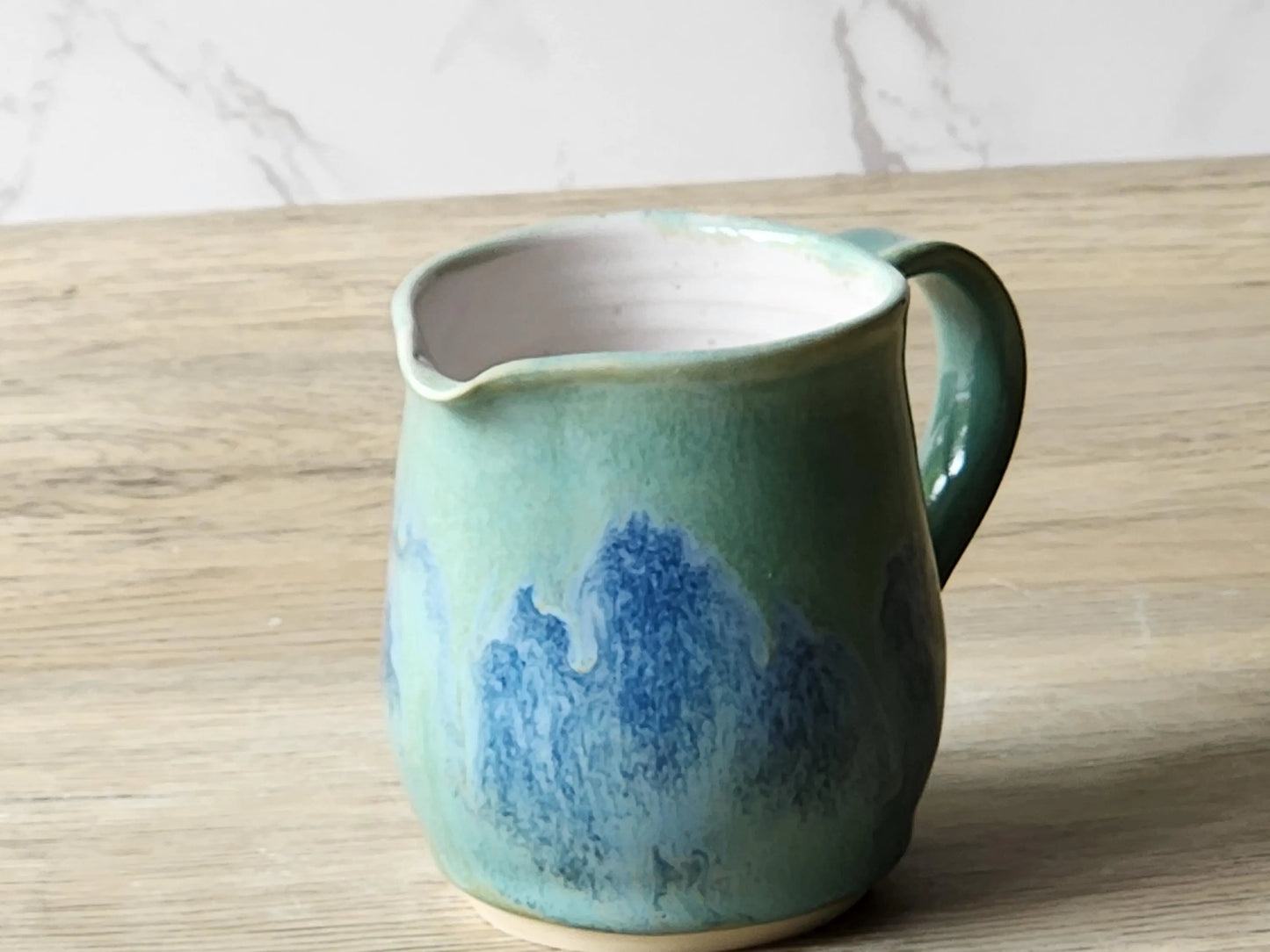 Handmade Ceramic Milk Jug – Soft Green & Blue Stoneware Creamer (200ml)