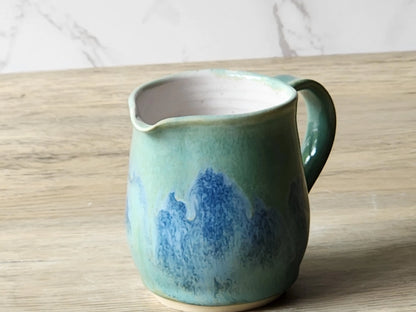 Handmade Ceramic Milk Jug – Soft Green & Blue Stoneware Creamer (200ml)