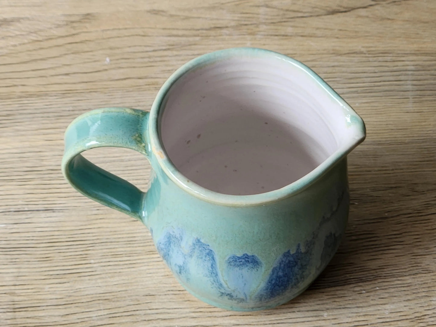 Handmade Ceramic Milk Jug – Soft Green & Blue Stoneware Creamer (200ml)