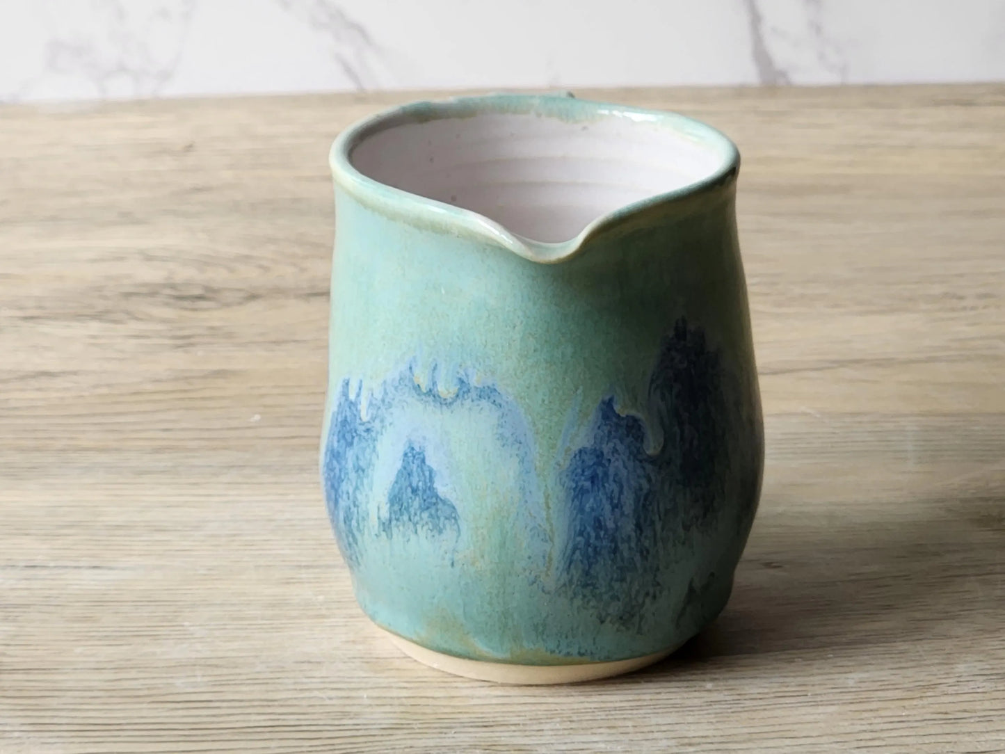 Handmade Ceramic Milk Jug – Soft Green & Blue Stoneware Creamer (200ml)