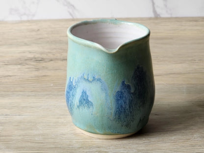 Handmade Ceramic Milk Jug – Soft Green & Blue Stoneware Creamer (200ml)