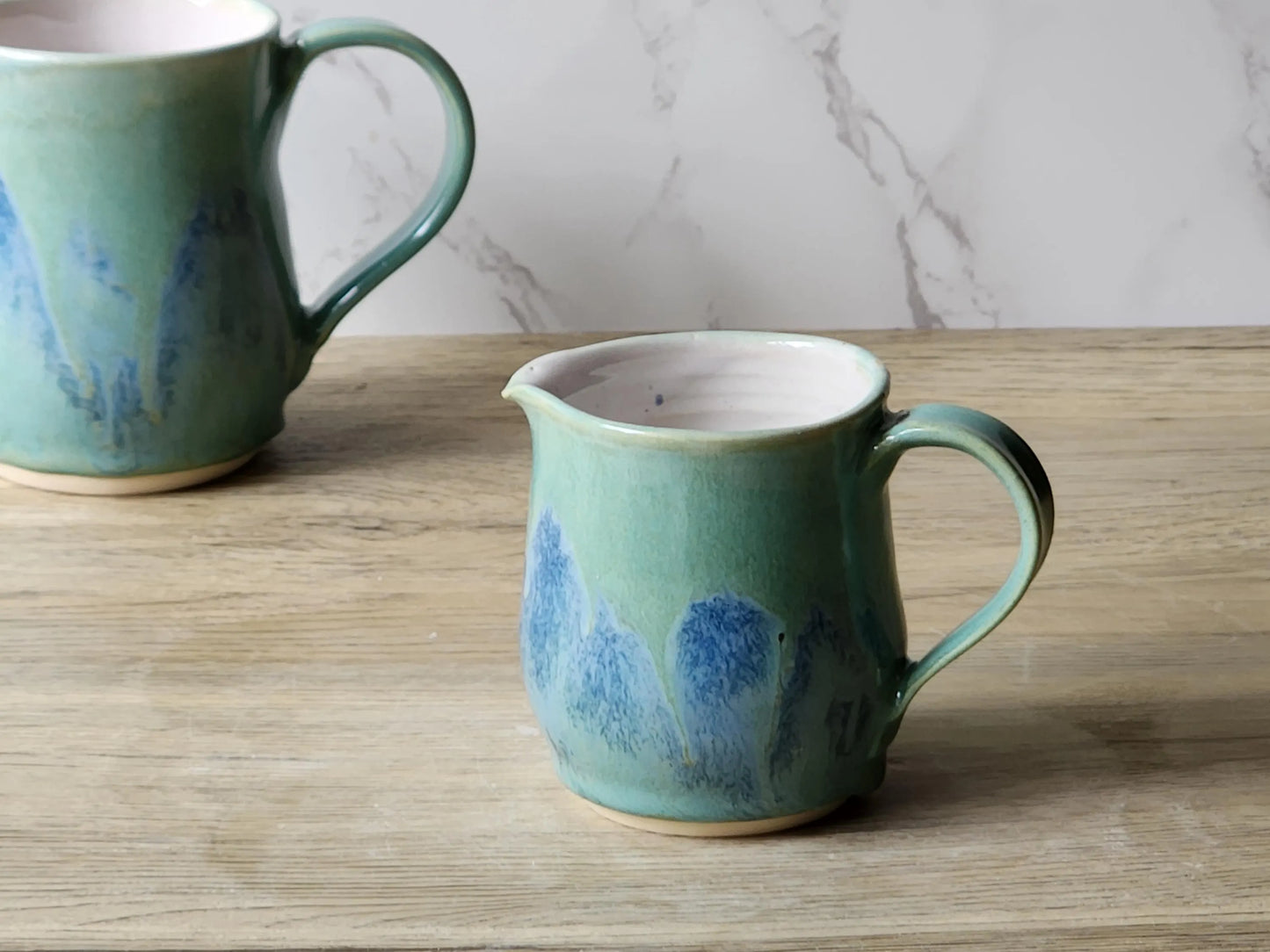 Handmade Ceramic Milk Jug – Soft Green & Blue Stoneware Creamer (200ml)