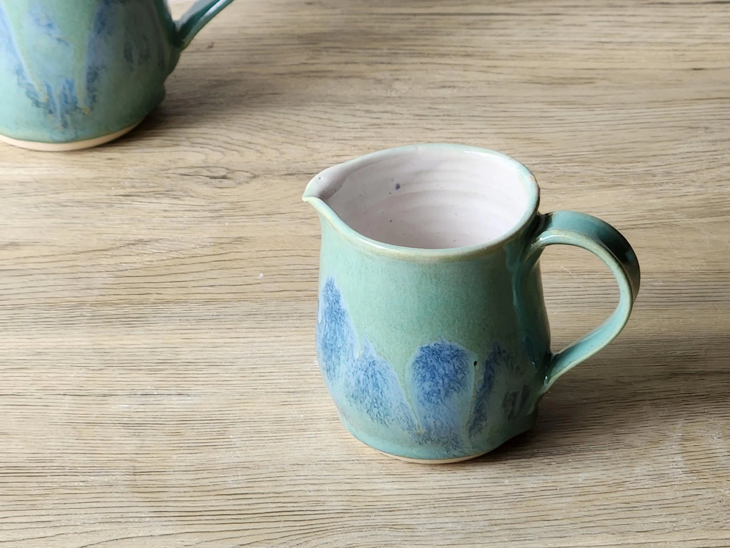 Handmade Ceramic Milk Jug – Soft Green & Blue Stoneware Creamer (200ml)
