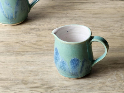Handmade Ceramic Milk Jug – Soft Green & Blue Stoneware Creamer (200ml)