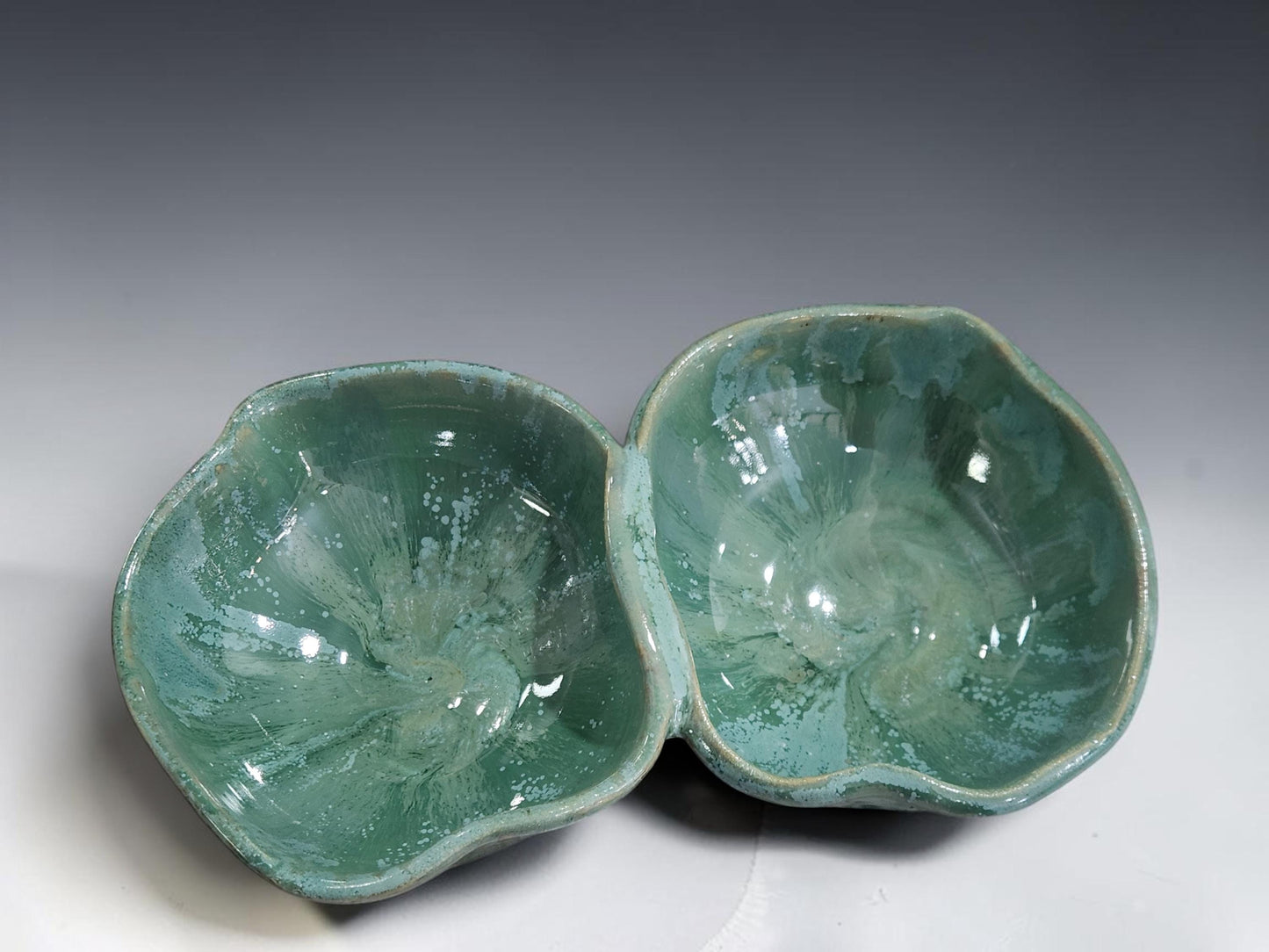Handmade stoneware double bowl by Buxton Pottery, combining practical serving functionality with contemporary ceramic design.