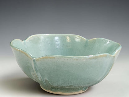 Handmade altered ceramic bowl in seafoam green glaze, crafted by Buxton Pottery in Melbourne Australia