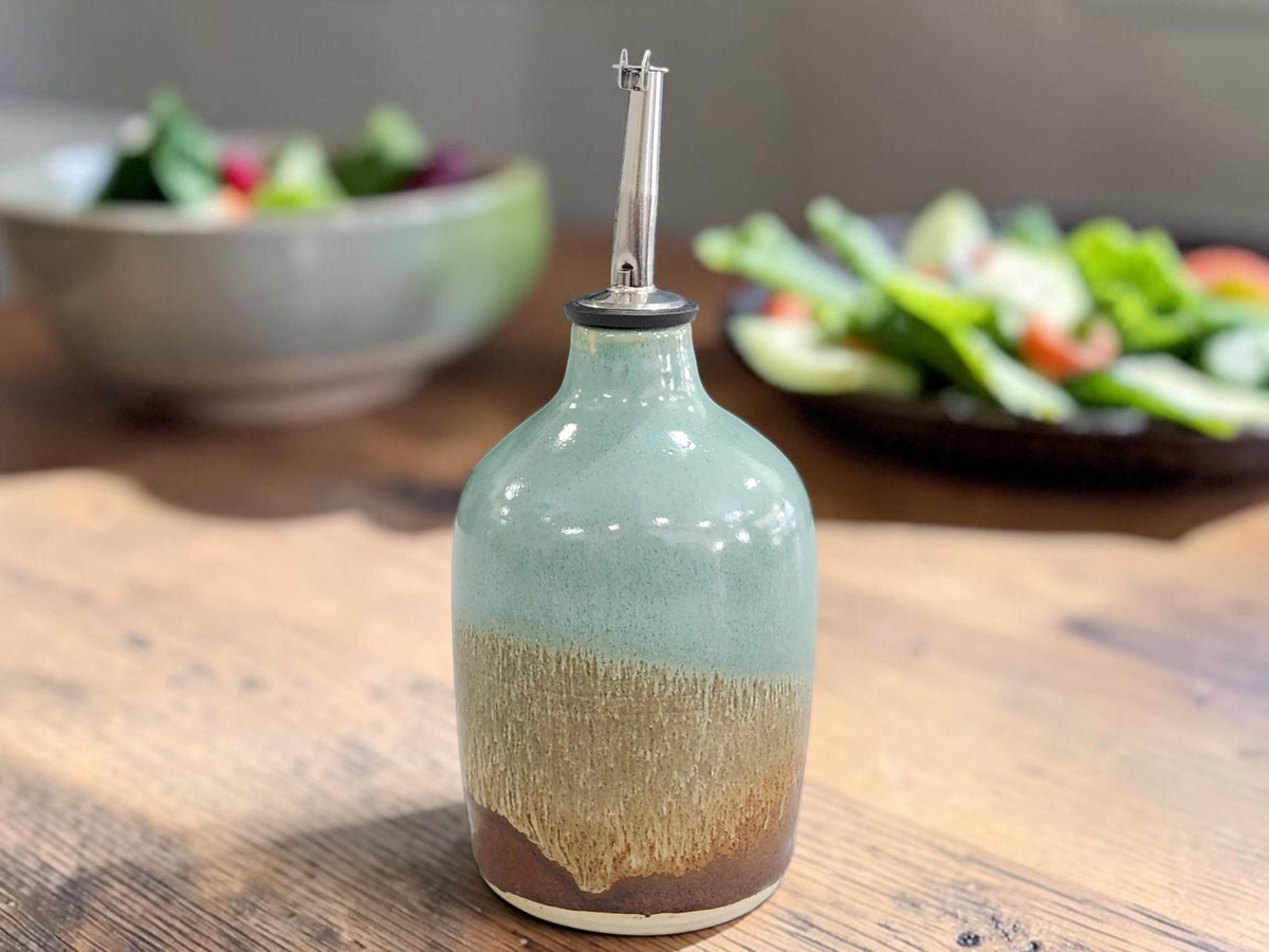 Ceramic Olive Oil Pourer 400ml Handmade Pottery Oil or Vinegar Bottle, Made in Australia