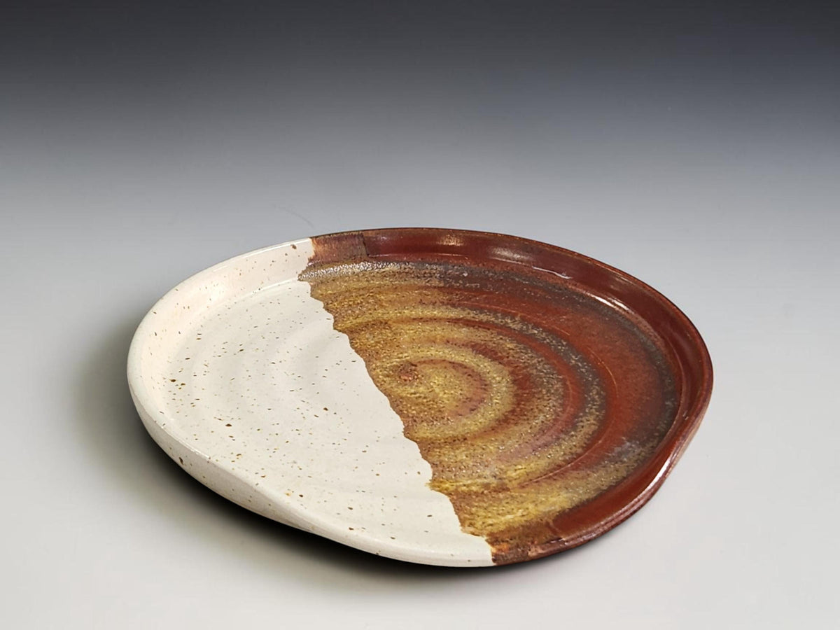 Handmade ceramic large spoon rest with cream and earthy brown glaze by Buxton Pottery