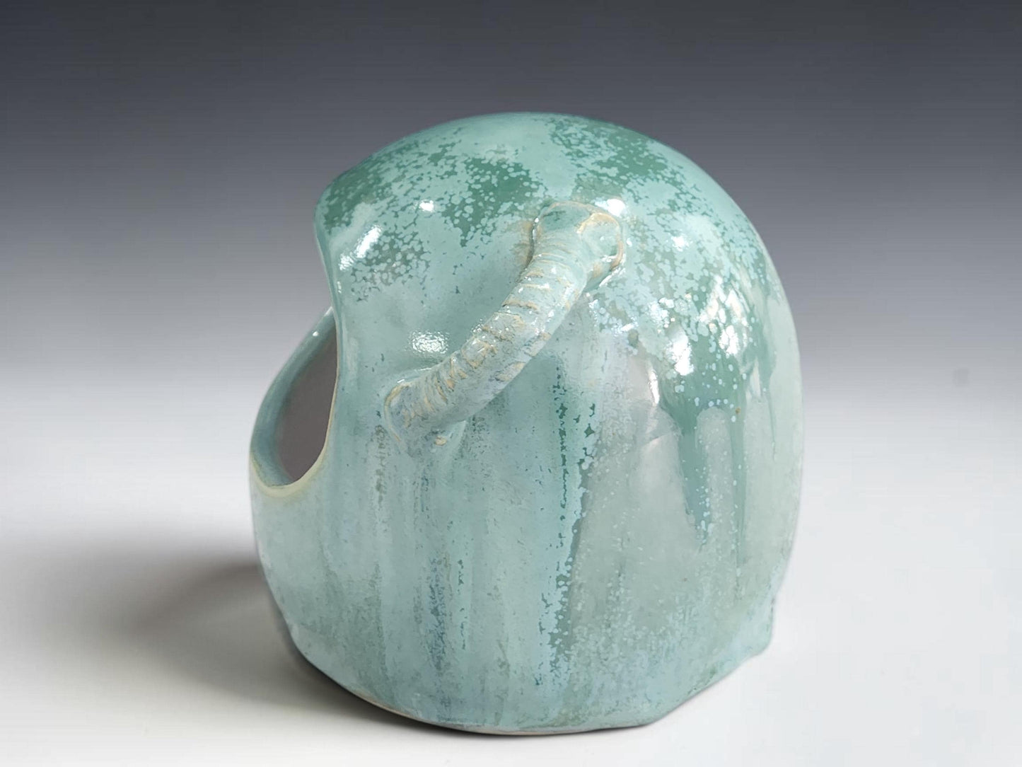 Mottled sea green salt cellar handmade by Buxton Pottery Melbourne