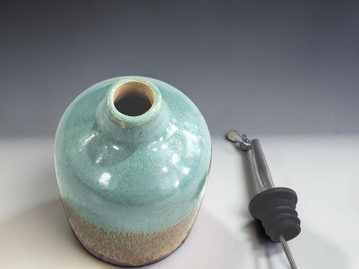 Ceramic Olive Oil Pourer 400ml Handmade Pottery Oil or Vinegar Bottle, Made in Australia