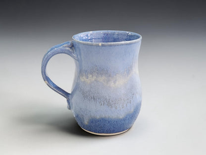 Large 500ml blue glazed handmade pottery mug with generous curved handle