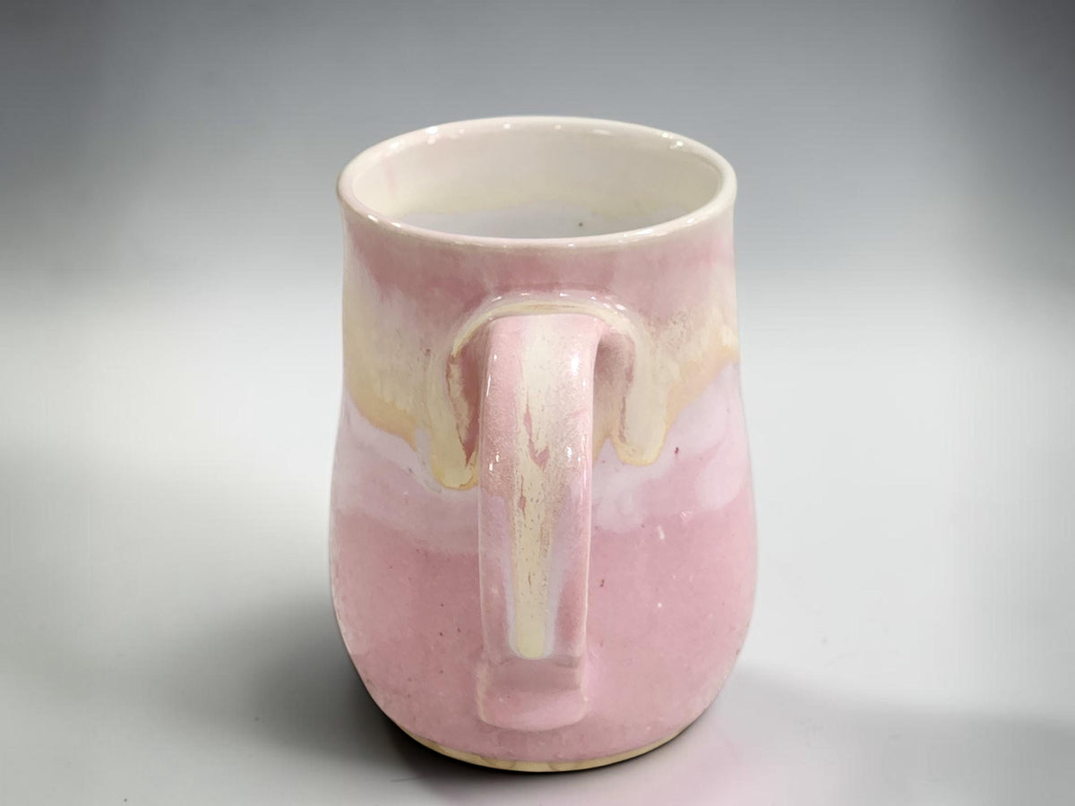 Pink and cream handmade pottery mug for coffee or tea, made in Melbourne Australia