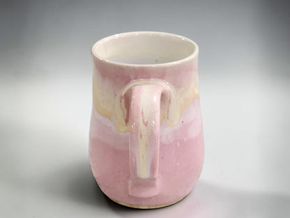 Pink and cream handmade pottery mug for coffee or tea, made in Melbourne Australia