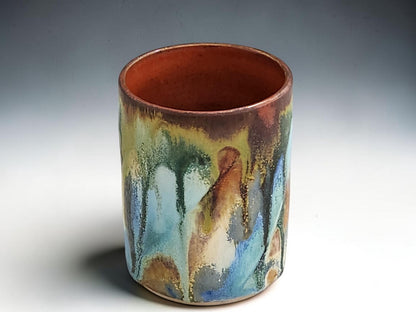 250ml handmade ceramic tumbler with turquoise blue green and brown glaze
