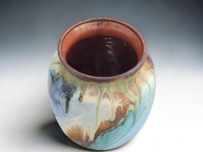 Top view of handmade pottery vase with 9cm opening