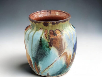Bush Creek pottery vase showing individual kiln-fired glaze patterns