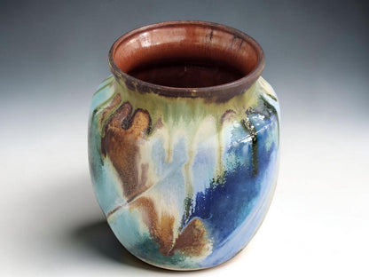 Top view of handmade pottery vase with 9cm opening